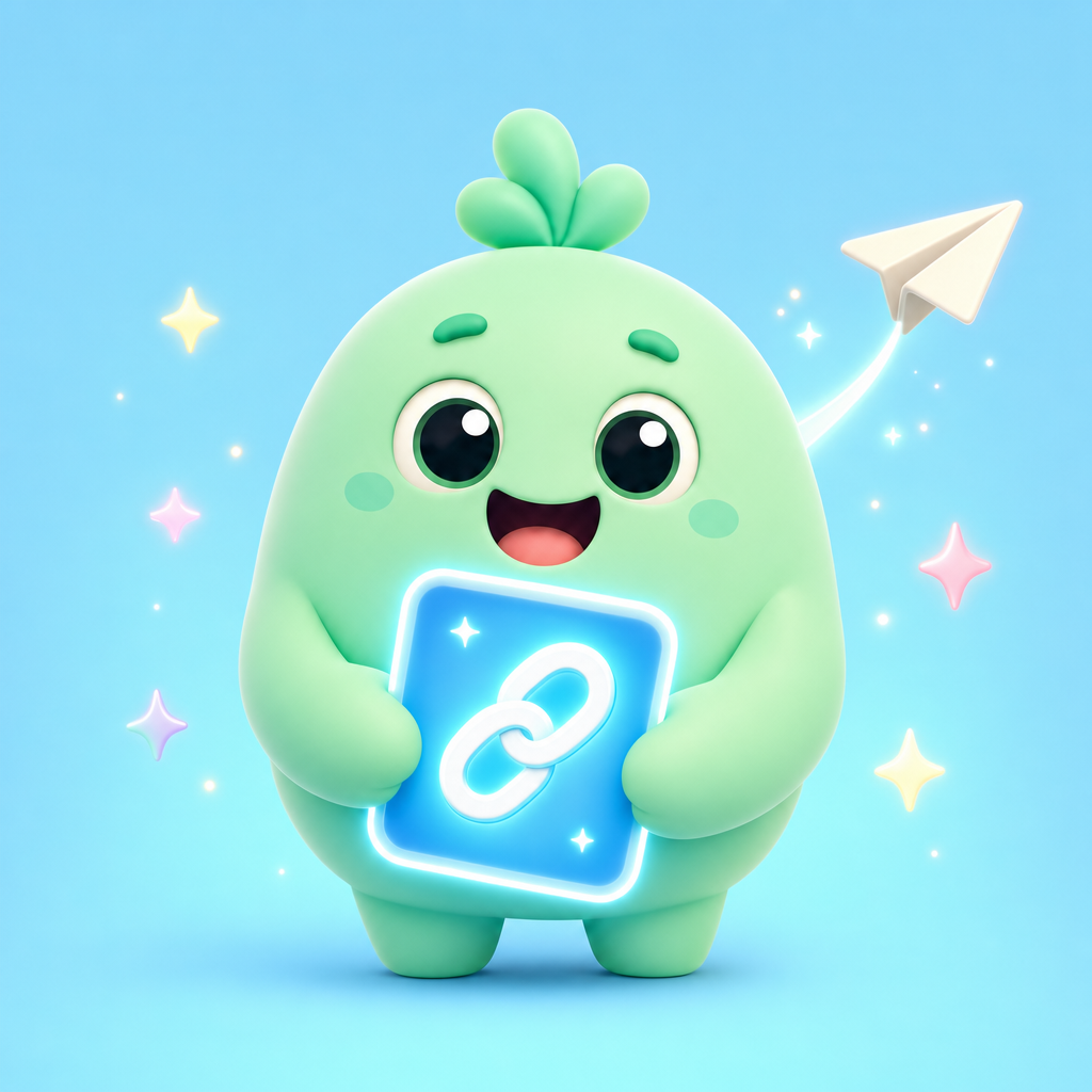Mint mascot holding a glowing share-link card